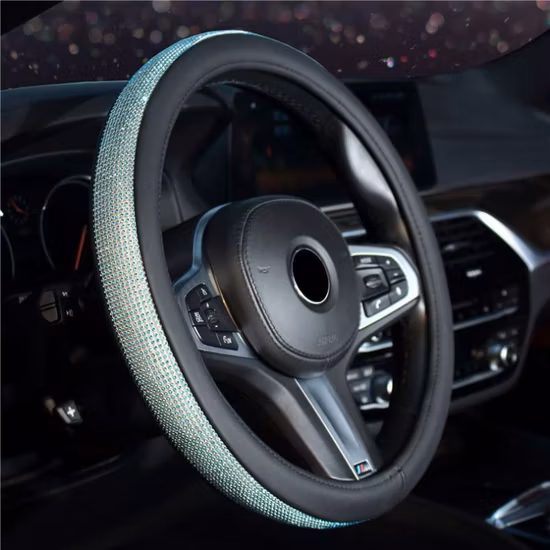炭素繊維カスタムグリーンバンダナアクセサリー女性スエードレザーホットダークウッド装飾ボート車のステアリングホイールカバー